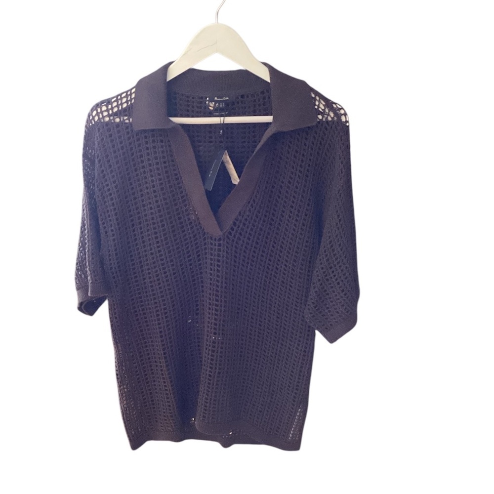 Massimo Dutti Crochet-Style Polo Brown Size Medium